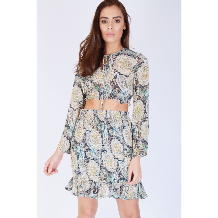 WYLDR vert Paisley Crop Top avec taille élastiquée