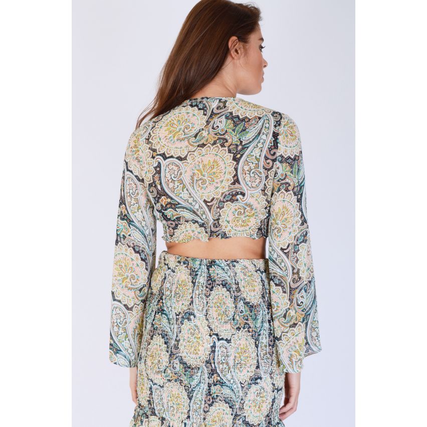WYLDR grüne Paisley bauchfreies Top mit Taillengummi