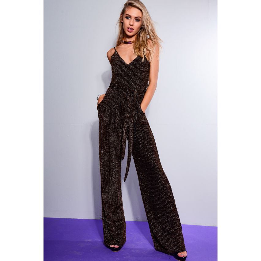 Wyldr Flared Leg Metallic Jumpsuit With Tie Belt