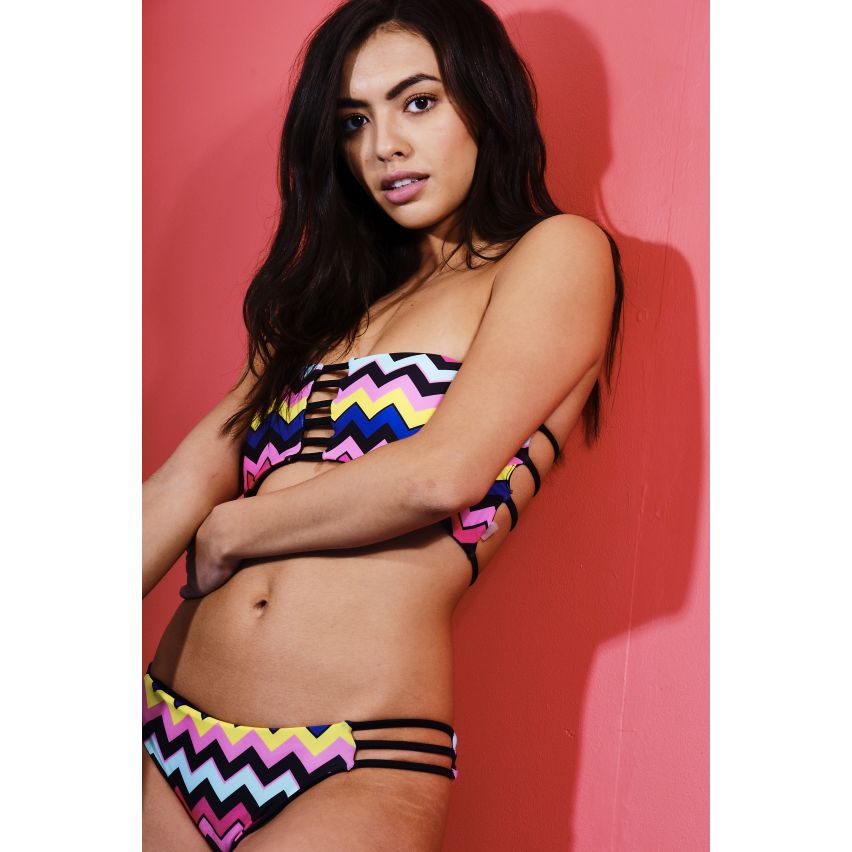 Bikini senza spalline con stampa Zig-Zag Multi colore LMS