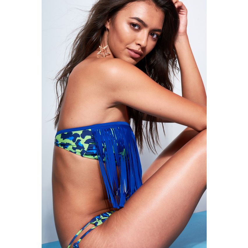 LMS trägerlosen Leopard Print Bikini mit blauen Fransen-Details