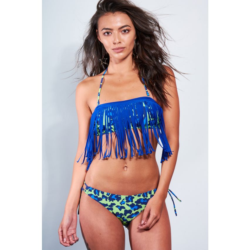 LMS Leopard bustier Bikini imprimé avec frange bleue détail