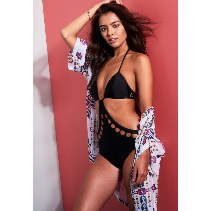 LMS noire Halter maillot de bain encolure avec découpe de détail
