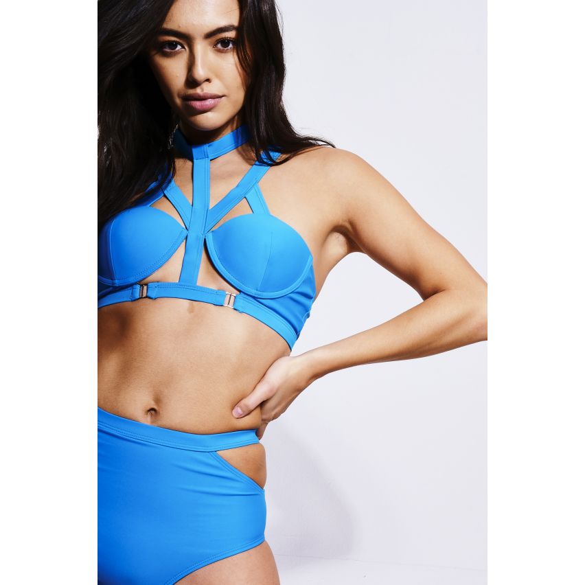 LMS bleu Multi Strap haut Bikini cintrée avec détail boucle