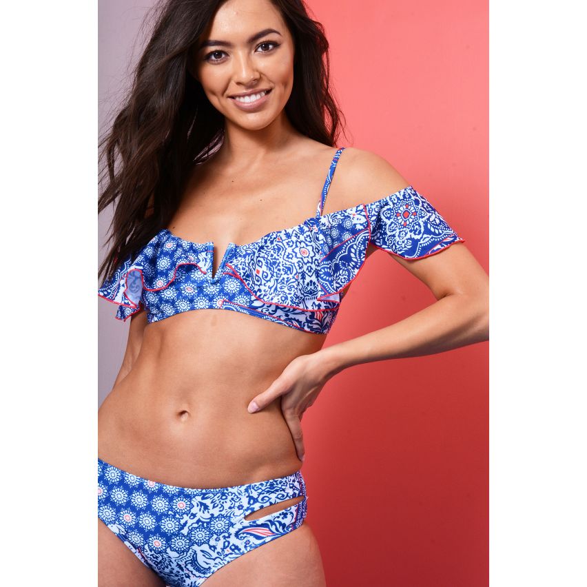 Lovemystyle Paisley bikiní impresión en azul y blanco