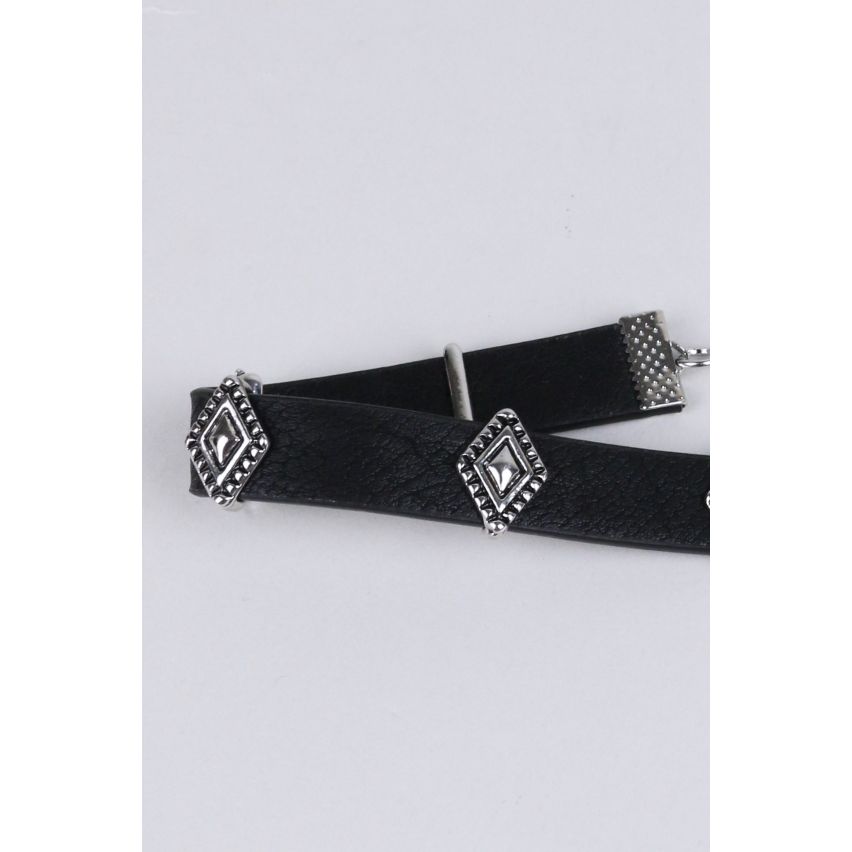 Choker de cuir Lovemystyle noir avec diamants en étain
