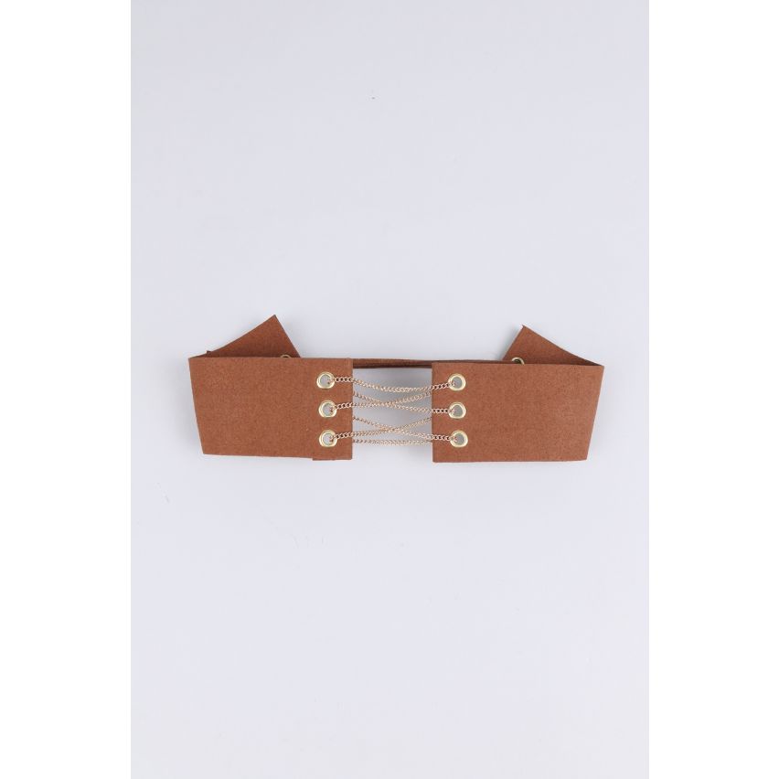 Lovemystyle Tan Suede Choker With Gold Lace Up Detail