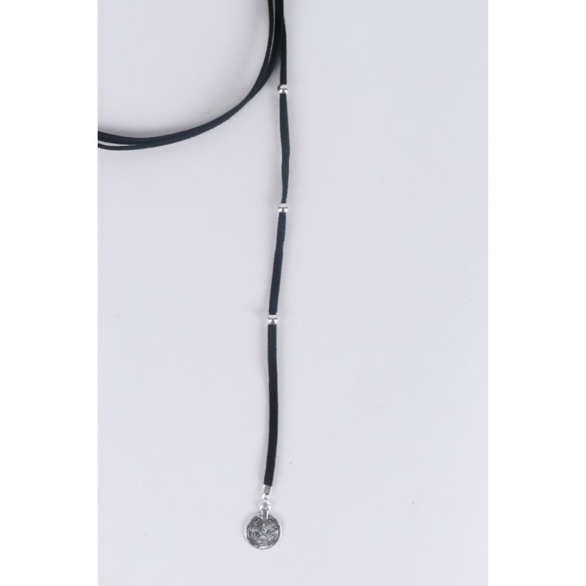 Lovemystyle Zwart Suede Wrap Choker met metalen munt eindigt