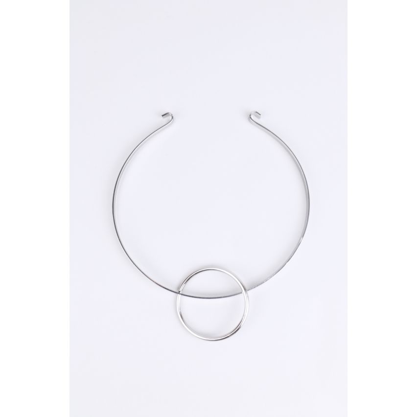 LMS zilveren metalen Choker ketting met hoepel gesp