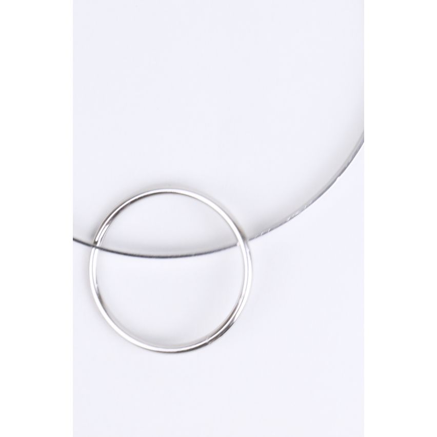 LMS zilveren metalen Choker ketting met hoepel gesp