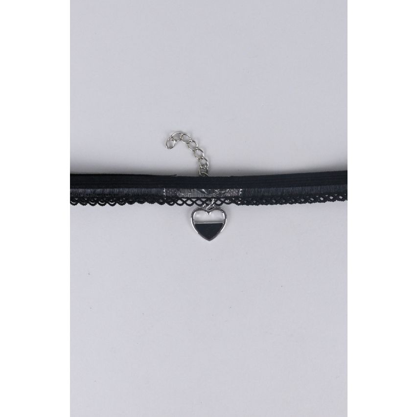 Lovemystyle Black Lace Choker met zilveren hart hanger
