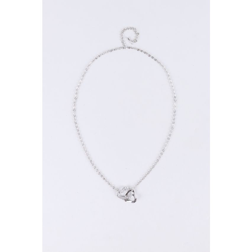 Lovemystyle Silver Necklace With Interlocking Heart Pendants