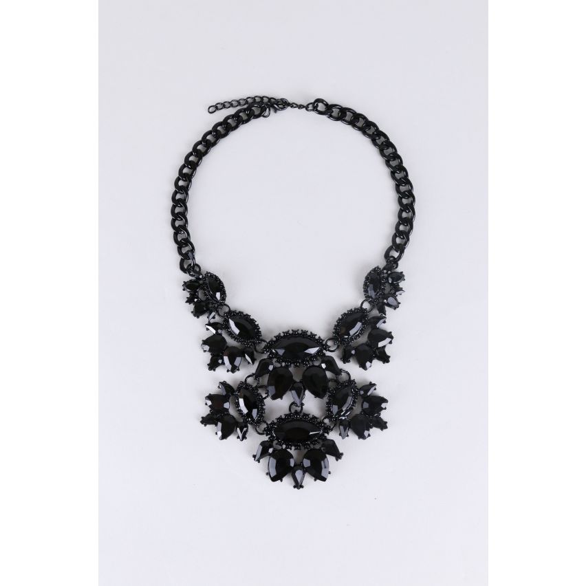 Lovemystyle Black Statement Necklace With Tiered Jewels
