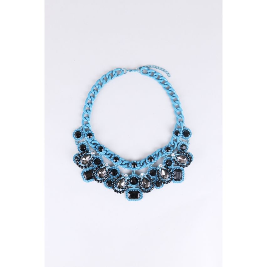 Lovemystyle blau-Statement-Kette mit schwarzen Steinen