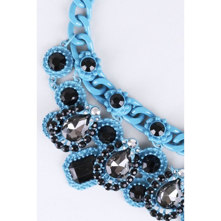 Lovemystyle Blue Statement Necklace With Black Stones