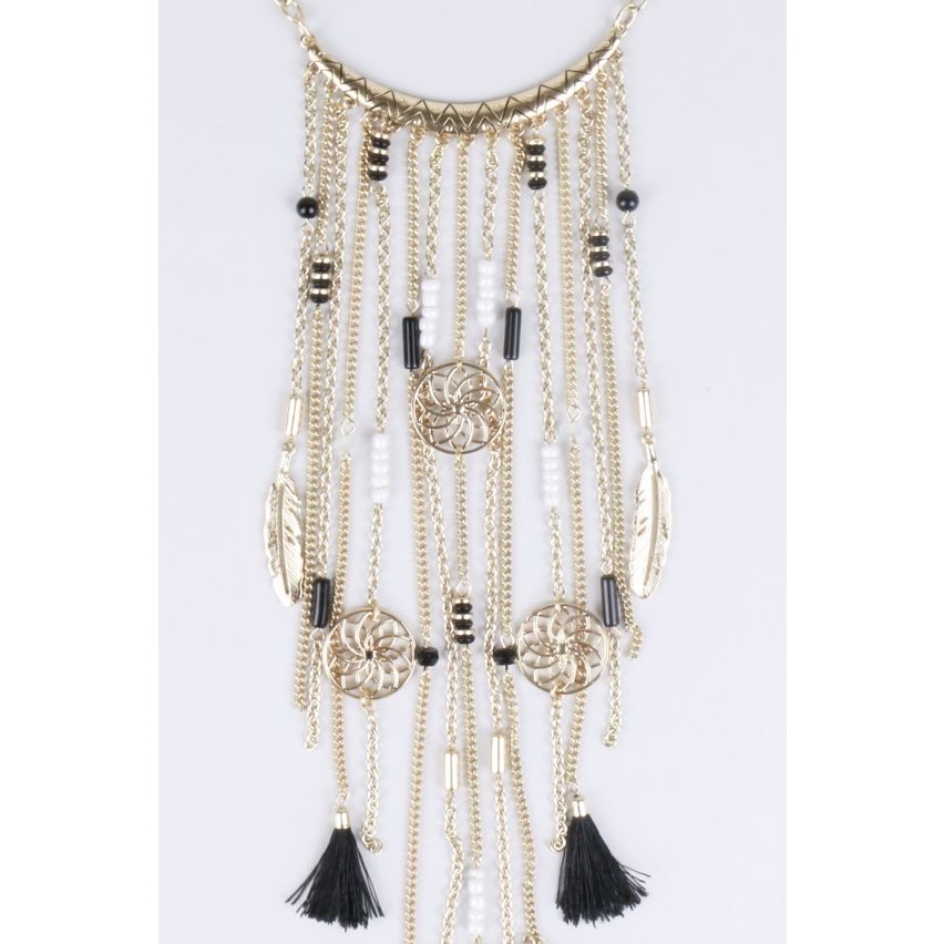 Lovemystyle Gold Dream Catcher Design Necklace With Tassels