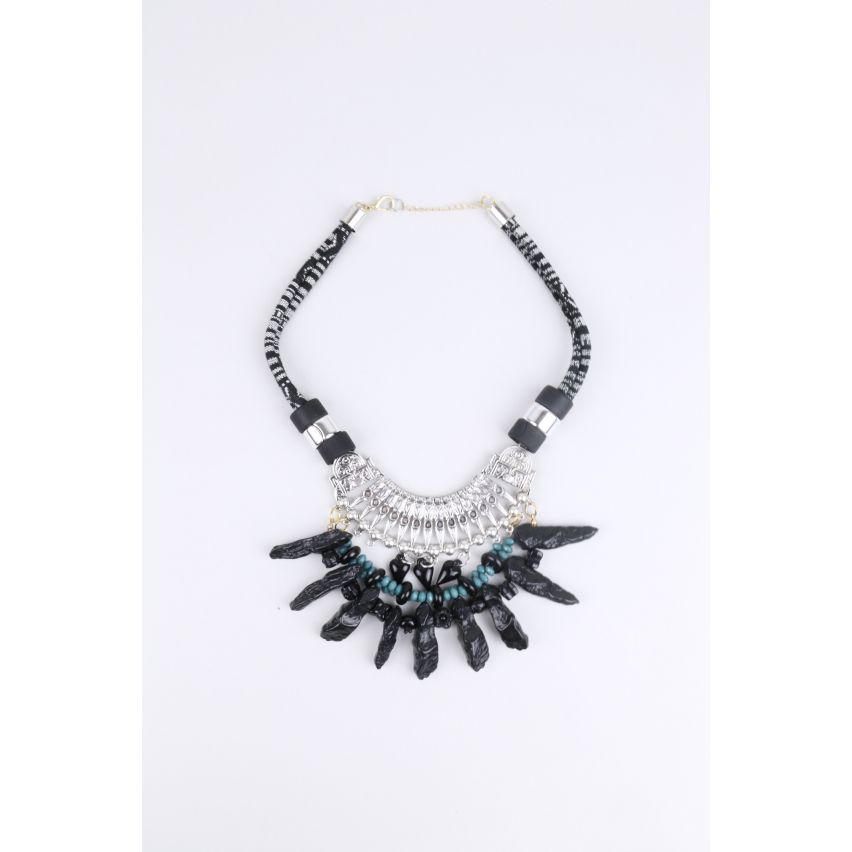 Lovemystyle Tribal Design Collier avec pierres noires et bleues