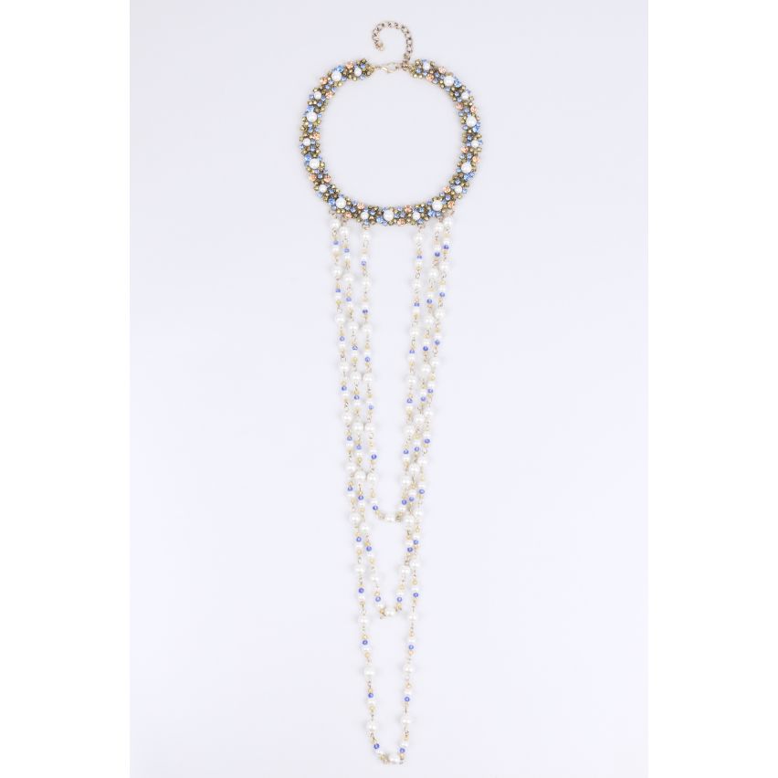 LMS Extravagent Necklace With Blue And Yellow Diamontees & Pearls