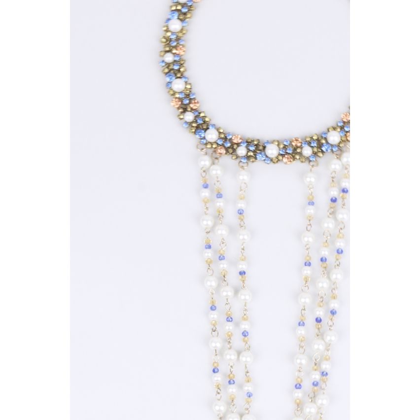 LMS Extravagent Necklace With Blue And Yellow Diamontees & Pearls