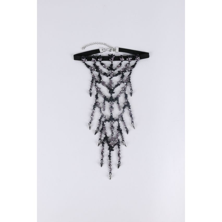 Lovemystyle noir collier avec plongeant Diamante Design