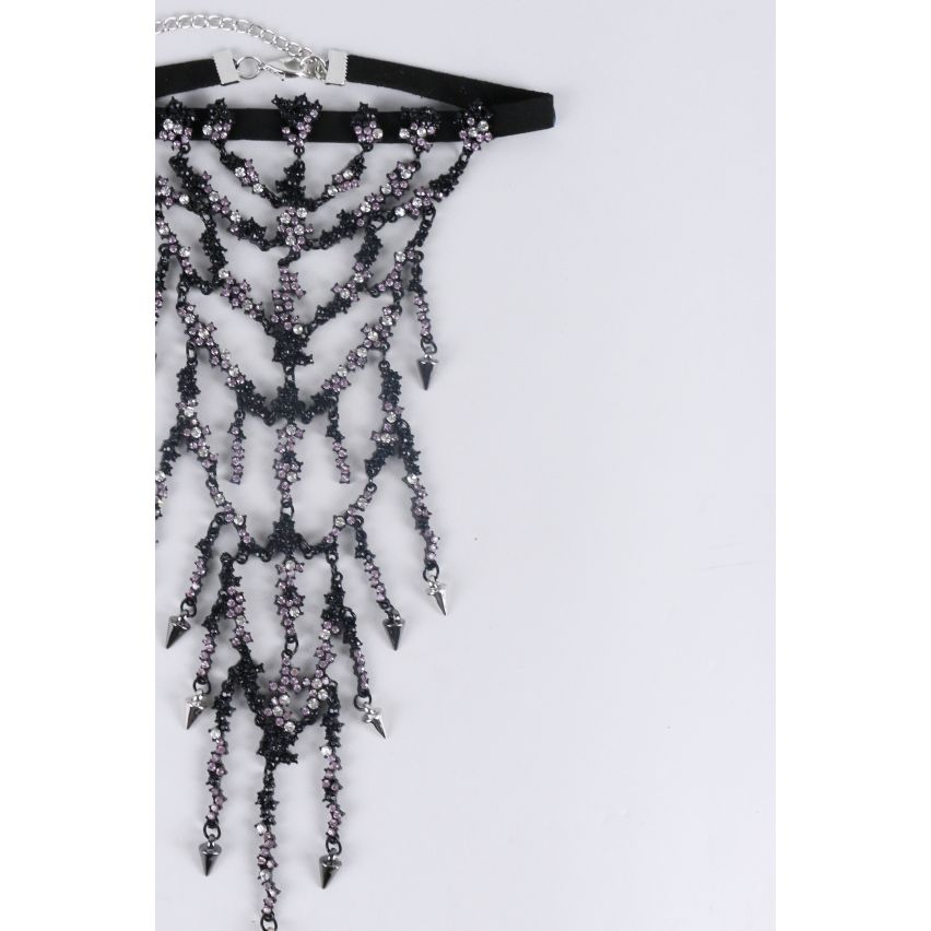 Lovemystyle schwarzes Halsband mit tiefem Diamante Design