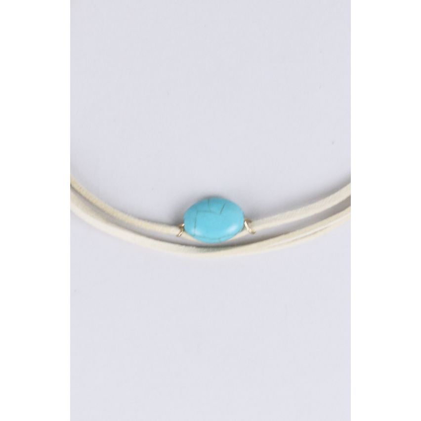 Lovemystyle Wrap rond witte Choker met blauwe parel Detail.
