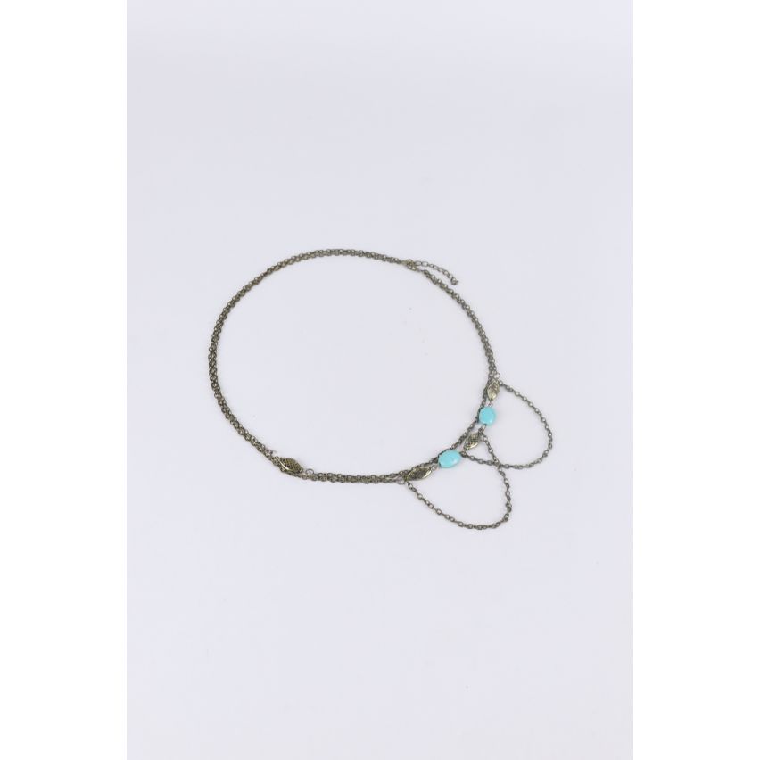 Lovemystyle goud dubbellaagse hoofd ketting met Turquoise kralen
