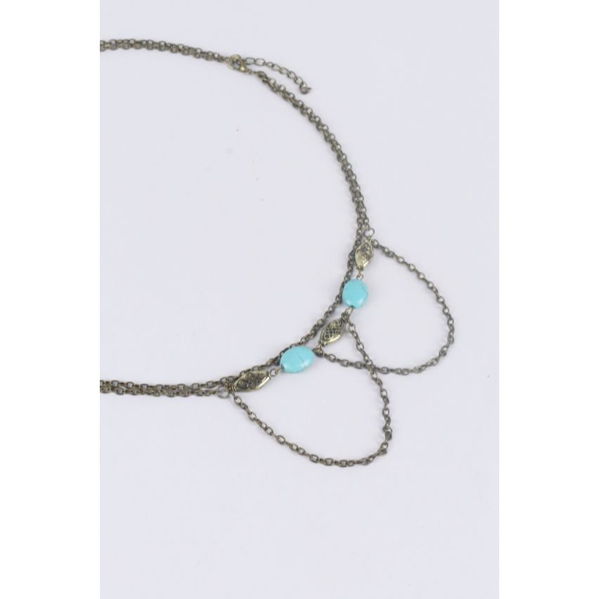 Lovemystyle goud dubbellaagse hoofd ketting met Turquoise kralen