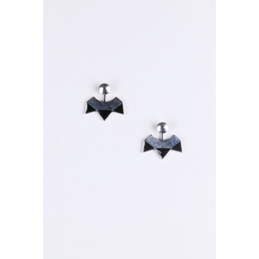 Lovemystyle argent boucles d’oreilles avec Triangle noir arrière