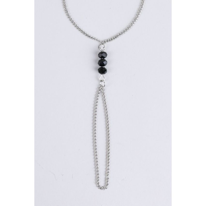 Lovemystyle Silber Kette Hand Gurtzeug mit schwarzen Perlen