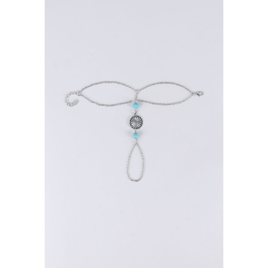 Lovemystyle argent chaîne main harnais avec perles Turquoise