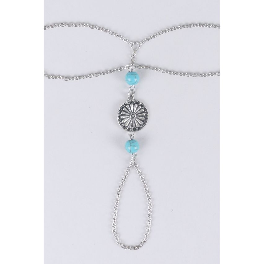 Lovemystyle Silver Chain Hand Harness With Turquoise Beads