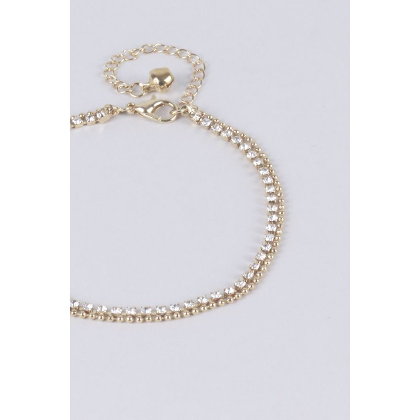 Lovemystyle guld känsliga dubbla lager Diamante Anklet