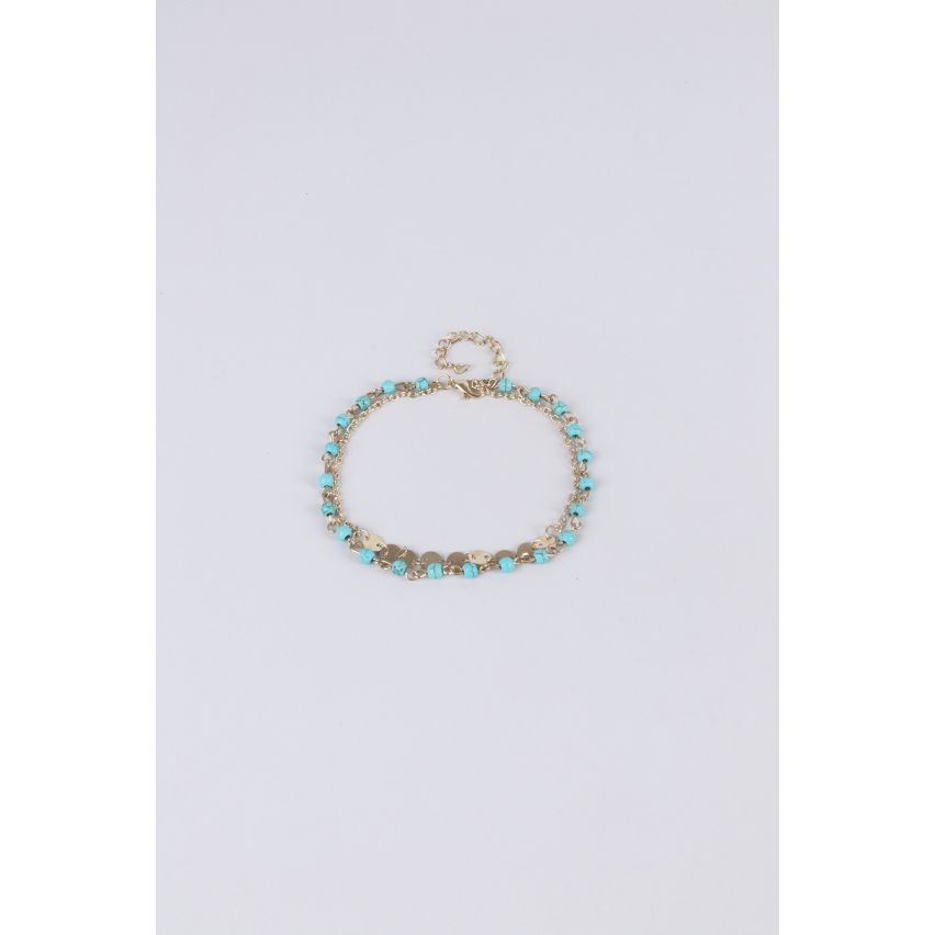 Anklet Double couche Lovemystyle or avec perles de Turquoise
