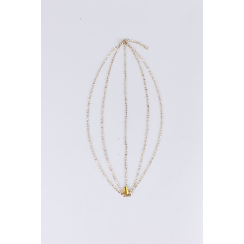 Lovemystyle goud dubbellaagse hoofd ketting met Amber Stone