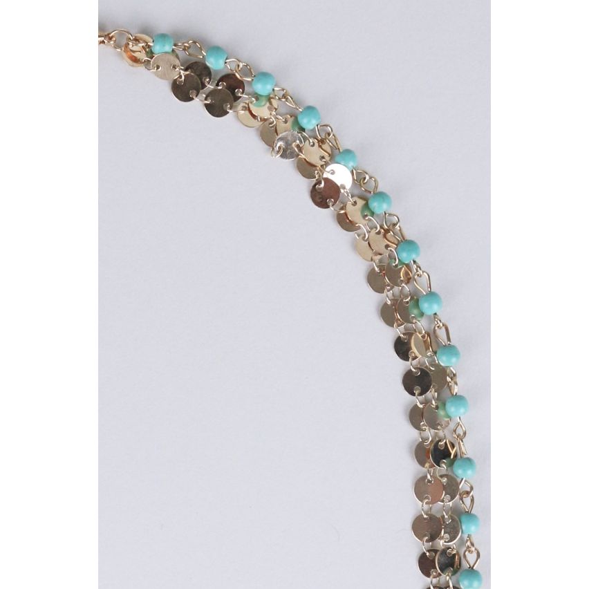 Lovemystyle Multi couche tête chaine avec perles en Turquoise
