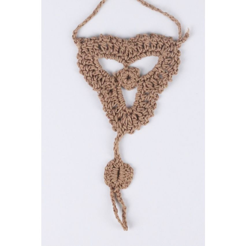 Lovemystyle Pair Of Khaki Crochet Foot Anklets