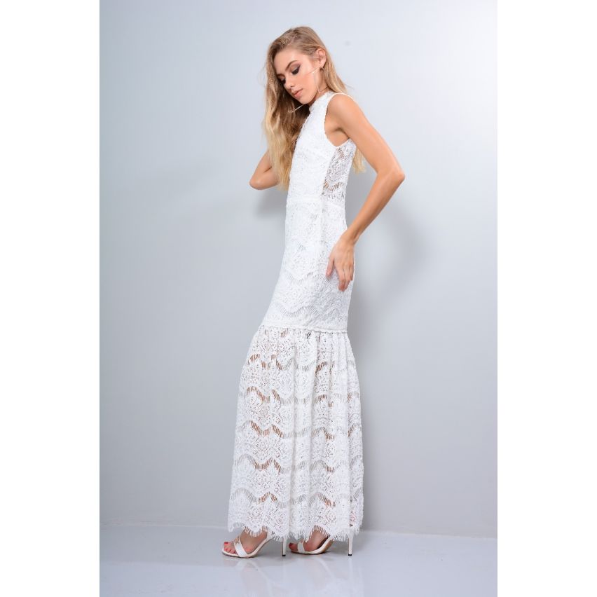 Lovemystyle weiß häkeln Maxi-Kleid mit Halsband Halsband