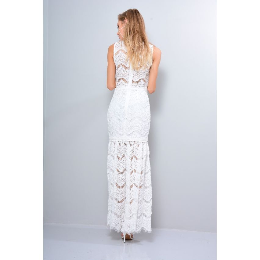 Lovemystyle weiß häkeln Maxi-Kleid mit Halsband Halsband
