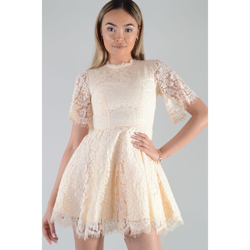 LMS Cream Lace Skater Dress With Short Sleeves - SAMPLE