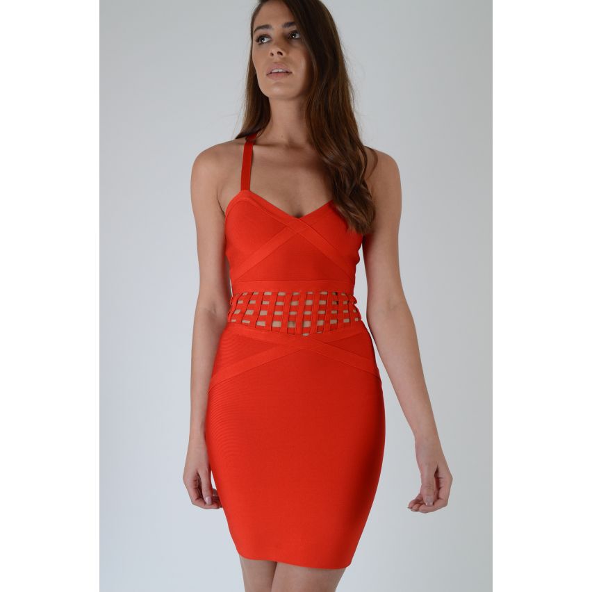 Lovemystyle Red Bandage Dress With Caged Waist Detail