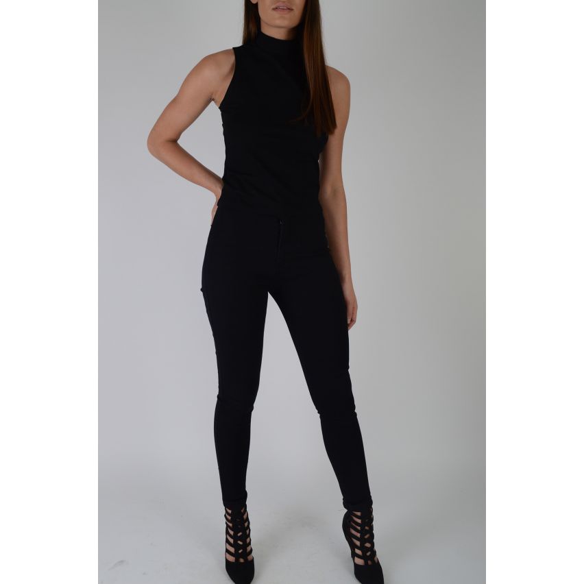 Lovemystyle Black Skinny High Waisted Jeans With Back Pockets