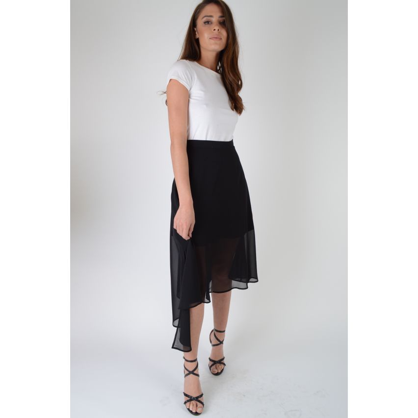 Lovemystyle Chiffon zwarte rok met asymmetrische zoom