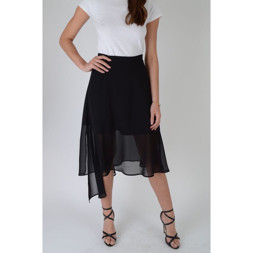 Lovemystyle Chiffon Black Skirt With Asymmetrical Hem - SAMPLE