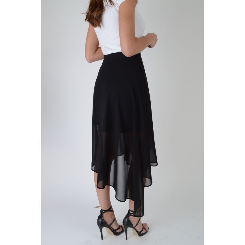 Lovemystyle Chiffon Black Skirt With Asymmetrical Hem - SAMPLE