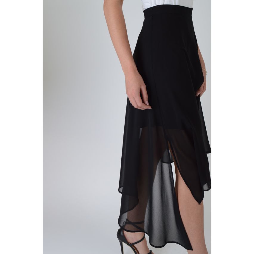 Lovemystyle Chiffon Black Skirt With Asymmetrical Hem - SAMPLE