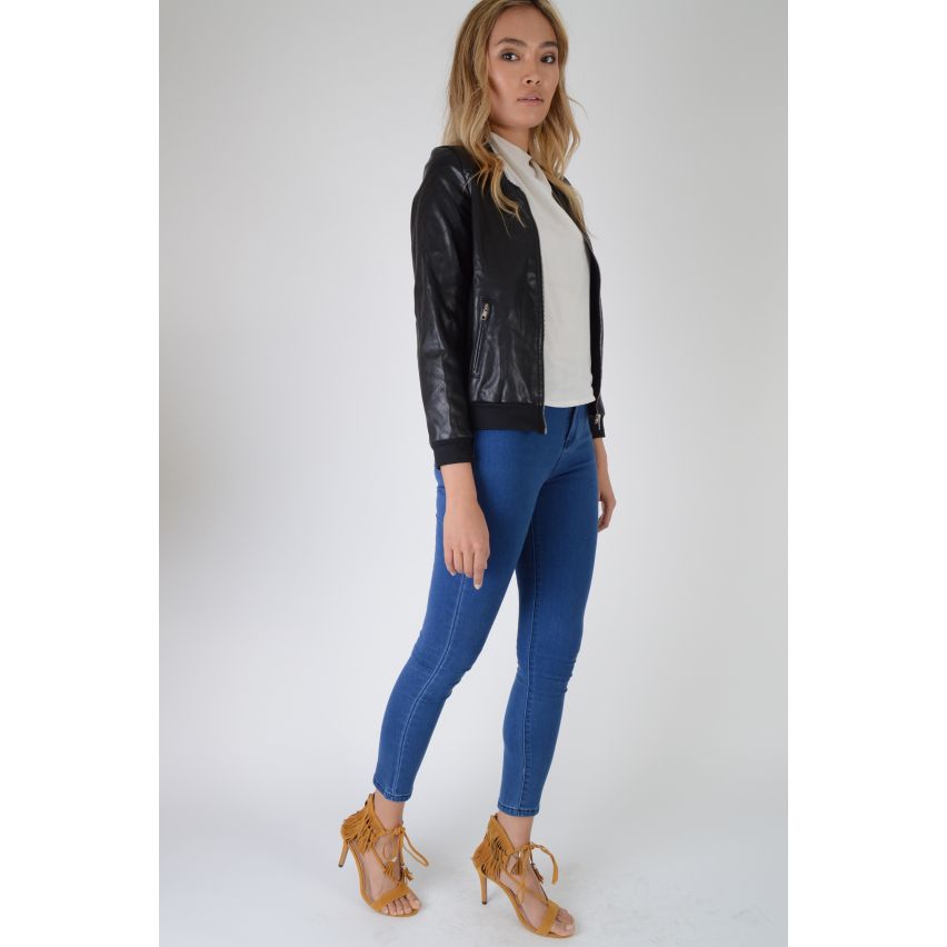 Lovemystyle Faux Leather Quilted Bomber Jacket - SAMPLE