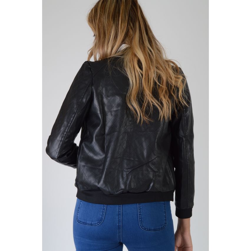 Lovemystyle Faux Leather Quilted Bomber Jacket - SAMPLE