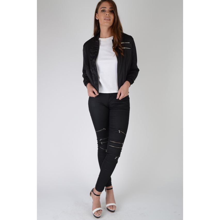 Blouson Lovemystyle noir avec multiples zip argent