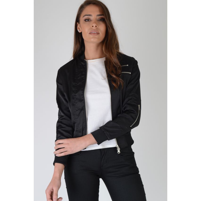 Lovemystyle Black Bomber Jacket With Multiple Silver Zips - SAMPLE